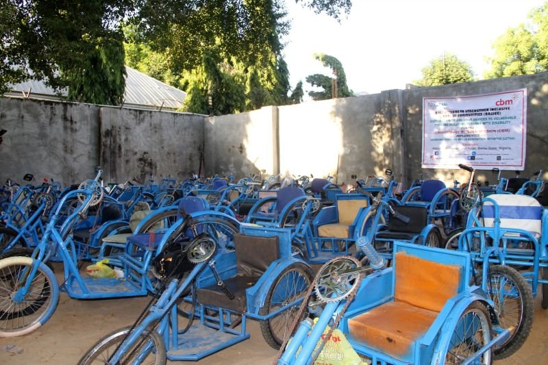 Assistive tricycles prepared for distribution through LETSAI and CBM